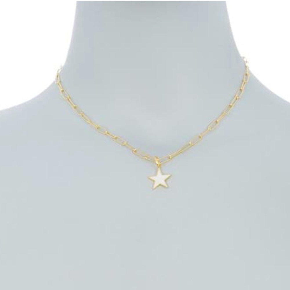 Enamel White Star Pendant Paper Clip Necklace - Picture 4 of 4